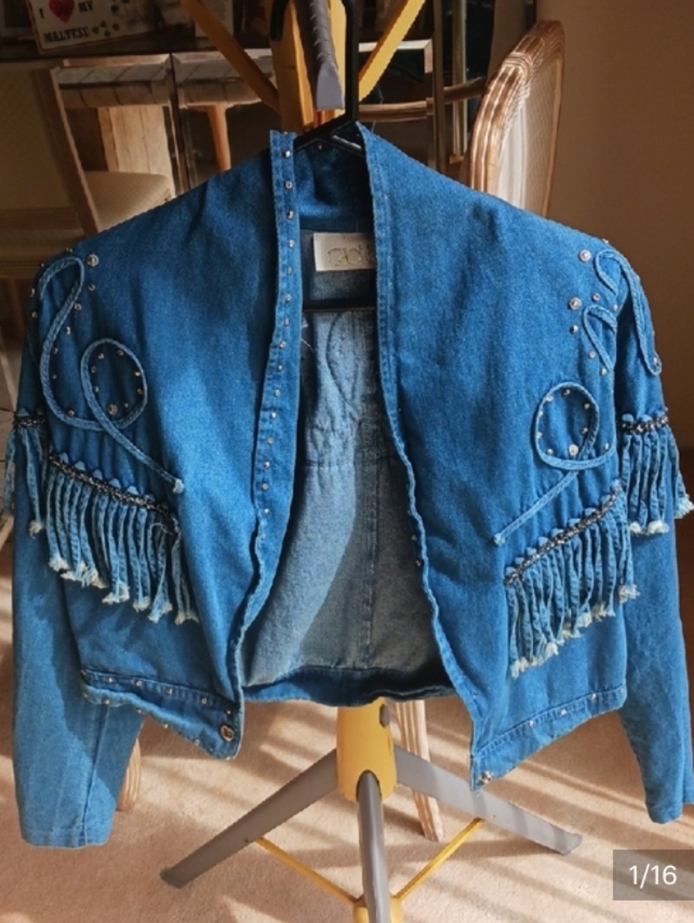 Vintage Women's Denim Jacket With metal Studs& Ropes detail-New,"Cache"